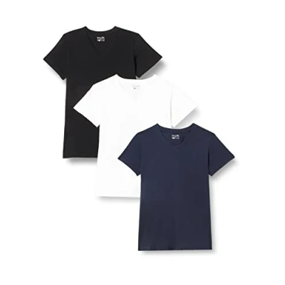 Image de Berydale T shirt pour femmes avec col en V lot de 3, Multicolore (Bleu foncé/Blanc/Anthracite) XS