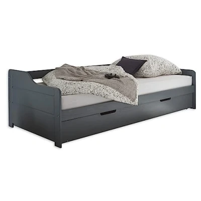 Image de Tristan Chaise Longue Tandem Moderne avec Deux Surfaces de Couchage 90 x 200 cm Lit gigogne Pratique en pin Massif Gris 97 60 204 (l H P)