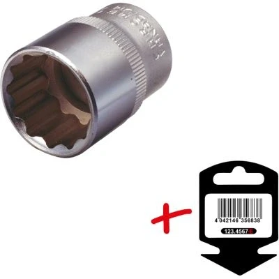 Image de KS TOOLS 911.1579 E Clé à douille DIN 3120, ISO 1174, 3124, 2725 1 19.0 Acier chrome vanadium dodécagonal moleté