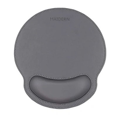 Image de MAIDERN Repose Poignet et Tapis de Souris en Cuir PU avec Support Poignet, Mousse à mémoire Forme pour Ordinateur Portable/Mac, Durable Confortable léger Gris