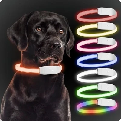 Image de PAJ GPS Light Collier Lumineux Puissant pour Chiens &amp; Chats de Toutes Tailles Longueur Personnalisable 20 70cm 100% étanche 7 Codes Couleurs différents visibilité sécurité la Nuit