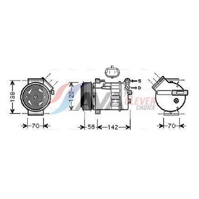 Image de AVA COOLING SYSTEMS OLAK313 compresseur De Climatisation PXV16 12V PAG 46 R134a avec huile PAG, embrayage magnétique, sans diode