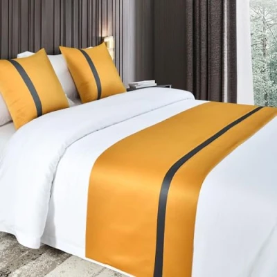 Image de QRGMKL Chemins de lit Doux et Soyeux Coussins Assortis Écharpe Couleur Unie Chemin pour Pied Couvre contrastée Gold240X50cm for 1.8m Bed