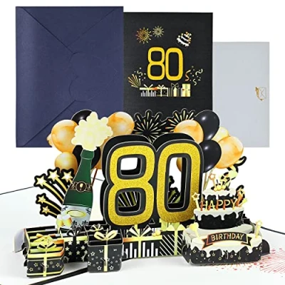 Image de joyoldelf Carte Anniversaire 80 Ans 3D, Pop up Anniversaire, Cartes de Vœux Avec Enveloppe Pour Femmes, Paternité, Maman, Filles, Hommes, Amis, Famille, Compagnon