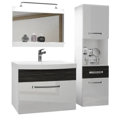 Image de BELINI Meuble de Salle Bain Lavabo Inclus, sous Vasque, Miroir et Cabinet Haut Largeur: 100 cm Kit d&#039;éclairage Inclus Couleur : Blanc très Brillant/ébène Royal