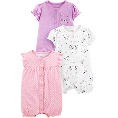 Image de Simple Joys by Carter&#039;s 3 Pack Snap up Rompers Barboteuse, Blanc Licorne/Lilas Points/Rose Clair, 0 Mois (Lot de 3) Bébé Fille