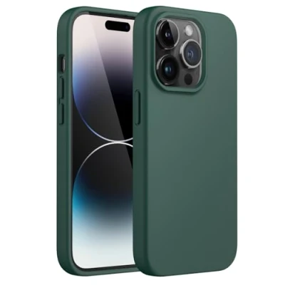 Image de JETech Coque Silicone pour iPhone 14 Pro 6,1 Pouces, Protection Complète du Corps au Toucher Soyeux, Étui Housse Anti Chocs Doublure Douce en Tissu Microfibre (Vert Nuit)