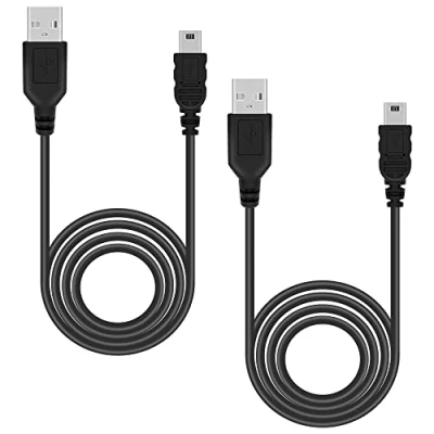 Image de Mcbazel Lot 2 Cable Manette PS3 Câble de Charge d&#039;alimentation USB vers Mini 1M pour Contrôleur / Port Device Noir