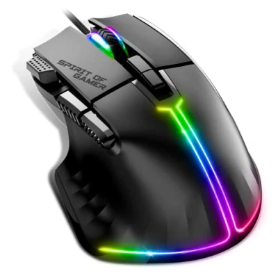 Image de Spirit Of Gamer Souris Filaire pour PC 12800 DPI RGB avec 8 Boutons Programmables Dont 1 Rapid Fire Rétroéclairage 13 Effets Gaming Mouse Ergonomique