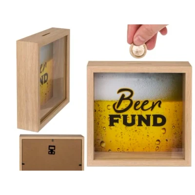Image de Tirelire en Bois, Motif de découverte la bière, dans Un Cadre, env. 20 x cm