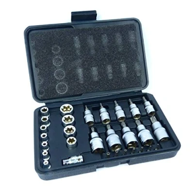 Image de Ensemble de douilles et d’embouts hexagonaux (en étoile), 30 pièces, Torx mâles femelles, embouts E &amp; T