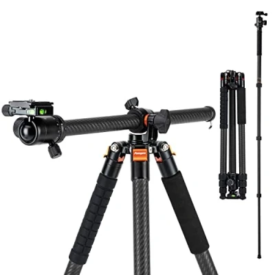 Image de Fotopro Trépied horizontal en fibre de carbone 160 cm avec rotule à 360 degrés et plaque libération rapide pour appareil photo reflex numérique voyage