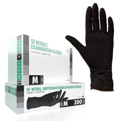 Image de Gants en nitrile Boîte de 200 pièces (M, Noir) d&#039;examen jetables, sans poudre, latex, non stériles, médicaux, tatouage, gants, à usage unique