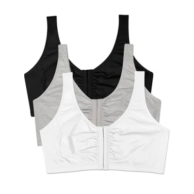 Image de Fruit of the Loom Beyond Soutien Gorge en Coton avec Fermeture Avant Douce Sport, Opaque, Noir/Blanc/Gris chiné, Lot de 3, 4 Femme
