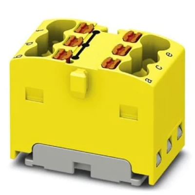 Image de PHOENIX CONTACT PTFIX 6X1.5 YE Bloc de distribution interne ponté 450V 17.5A Nombre bornes 6 Section 0.14mm² 2.5mm² AWG 26 14 Largeur 12.5mm Hauteur 17.7mm Jaune 20pcs