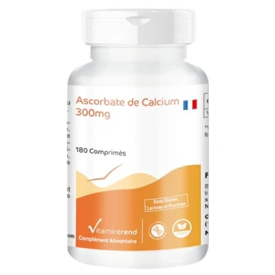 Image de Ascorbate de Calcium 180 comprimés ! POUR 6 MOIS Vitamine C 300mg tamponnée Végan Flacon avantageux Vitamintrend®