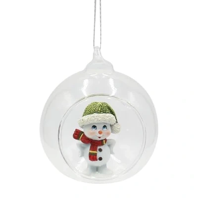 Image de Boule en Verre avec Pendentif Enfant de Neige Bonhomme Bonnet et écharpe Vert Rouge, L/l/H 8 x 7 8,5 cm