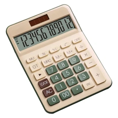 Image de NEWYES Calculatrice de bureau, 12 chiffres Grand écran LCD, batterie solaire, double alimentation, gros bouton, touche OFF, style vert pour la maison et le bureau