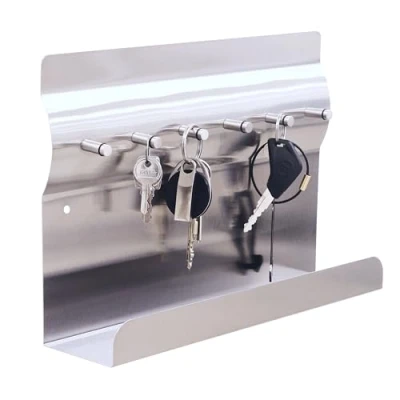 Image de RICOO Porte Clés Mural avec Rangement, MB6001, Clef en Acier Inoxydable, Couleur Argent, Style Moderne, Support pour et Compartiment, 30 x 7 20 cm