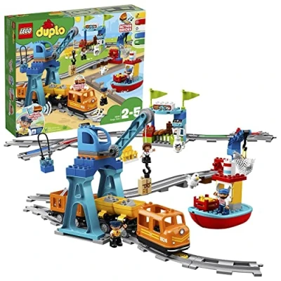 Image de LEGO 10875 Duplo Le Train de Marchandises: Jouet Éducatif avec Rails, Son et Lumière, Grue Télécommandée, Idéal pour Les Petits Ingénieurs, Cadeau Enfants 2 Ans Plus