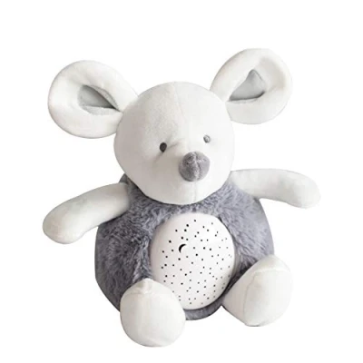 Image de Doudou et Compagnie Peluche Veilleuse Enfant Souris Musicale Lumineuse 3 Lumières Bruit Nature 20 cm Gris DC3691