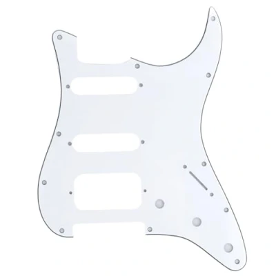 Image de Musiclily Pro 11 Trous Guitare Strat Pickguard Plaque de Protection pour USA/Mexique Stratocaster Ouvert Micros Double Bobinage,3 plis Blanc