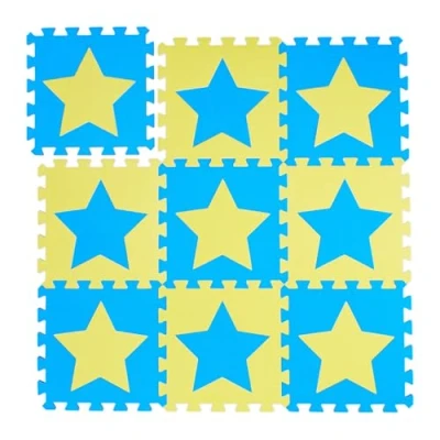 Image de relaxdays Tapis de Jeu, étoiles, 9 pièces Puzzle, Enfants &amp; bébés, Mousse EVA, sans polluants, 91 x cm, Bleu Jaune