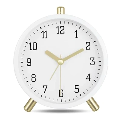 Image de Lafocuse Classique Blanc de Lait Métal Moderne Réveil Analogique Silencieuse avec Lumière Simple Décorative pour Chambre Chevet 11cm