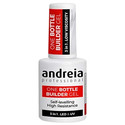 Image de Andreia Gel Construction Ongles Triphasique UV &amp; LED Professionnel 3 en 1 pour Renforcer l&#039;Ongle ou l&#039;Extension Formule Basse Viscosité Auto Égalisante Bouteille 14ml Couleur Transparent