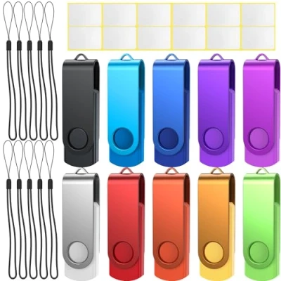 Image de Cle USB 4 Go Lot de 10 2.0 Clé Uflatek Flash Drive Rotative Clef Couleur Mixte Mémoire Stick Métal avec Cordes