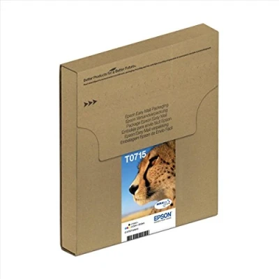 Image de Epson EasyMail Multipack T0715 Guépard, Cartouches d&#039;encre d&#039;origine, 4 couleurs: Noir, Cyan, Magenta, Jaune, Format boite aux lettres, D78 D120 DX5000 DX8400 S20 SX100 SX200 SX210 SX400 BX300F B40W