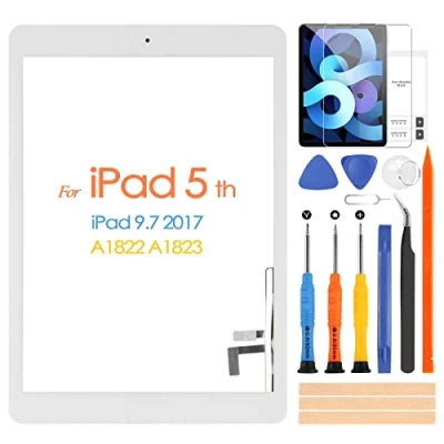 Image de ARSSLY Écran tactile pour iPad 9.7 2017 A1822 A1823 Digitizer 5 avec Bouton Accueil, Remplacement 5th Kit de Réparation, (Non LCD Affichage) (Blanc)