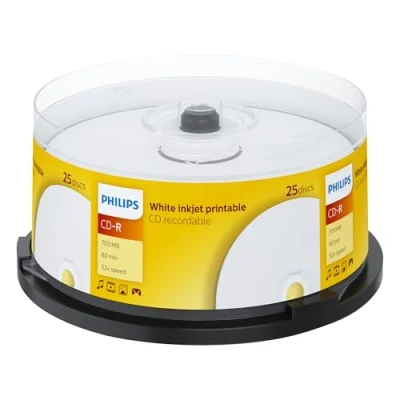 Image de CD R Philips CR7D5JB25 25 supports 700 Mo (80 min) 52x surface imprimable par jet d&#039;encre