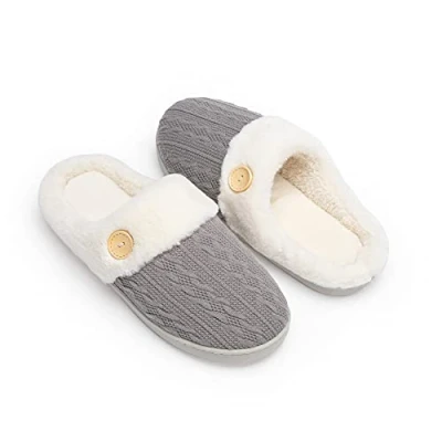 Image de Chantomoo Pantoufles confortables en mousse à mémoire de forme pour femme Doublure fausse fourrure Chaussons chauds enfiler Semelle caoutchouc antidérapante,Gris Foncé,40/41 EU