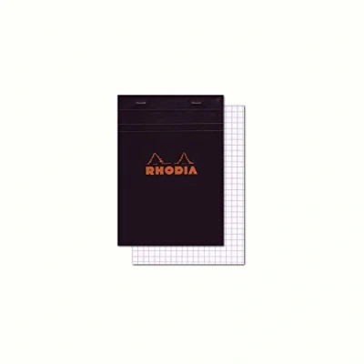 Image de RHODIA 122009C Bloc Notes Agrafé N12 8,5 x 12 cm Black Petits Carreaux 80 Feuillets Détachables Papier Clairefontaine Blanc g/m² Couverture en Carte Enduite