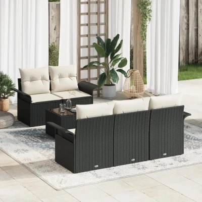 Image de VidaXL Ensemble de Canapé Jardin 6 Pièces avec Coussins Rattan Synthétique Noir 3353906