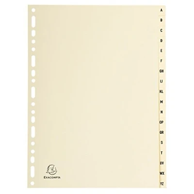 Image de Exacompta Réf. 1118E Intercalaires en Carte ivoire 155g/m2 FSC® avec 18 onglets imprimés alphabétiques de A à Z Format classer A4 Dimensions 22,5 x 29,7 cm couleur