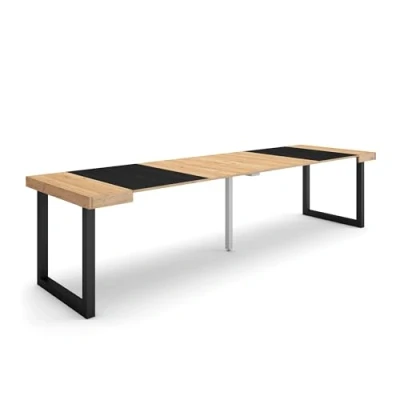 Image de Skraut Home Table Console Extensible Meuble 300 pour 14 Personnes Pieds Bois Massif Style Moderne Chêne et Noir