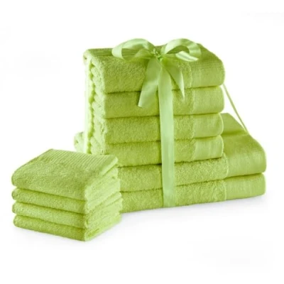 Image de AmeliaHome Lot de Serviettes Toilette Vert Clair 4 d&#039;invité 30 x 50 cm, 100 cm et 2 Bain 70 140 % Coton Absorbant qualité céladon Amari
