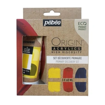 Image de PEBEO 3x60 ML Origin Acrylics Set Découverte Primaire, Jaune, Rouge, Cyan