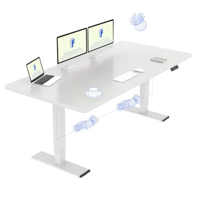 Image de FLEXISPOT Bureau Assis Debout 160 x 70 cm avec 2 Moteurs Puissants, Stable Réglable en Hauteur, Électrique Fonction Mémoire (Blanc + Blanc)