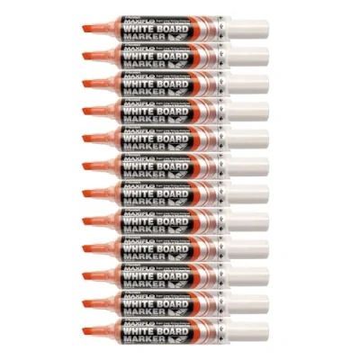 Image de Pentel Maxiflo MWL6M Lot de 12 Marqueurs effaçables à sec pour tableau blanc Pointe biseautée large encre liquide rouge