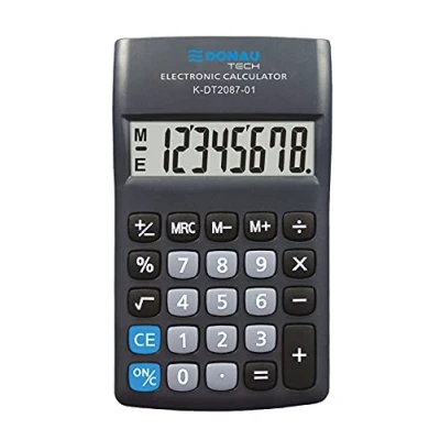 Image de Calculatrice de Poche DONAU Tech/K DT2087 01 Fonction Racine à 8 Chiffres/ 180x90x19mm/ Couleur: Noir/Calculatrice avec Affichage Chiffres/Fonctionnement sur Piles/Design Compact