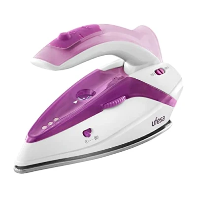 Image de Ufesa PV0500 Fer à Repasser Vapeur de Voyage, 1100W, Débit 0 15g/min, Fonction Pressing 75g, Bivoltage 115/230V, Semelle Inox, Poingée Pliable