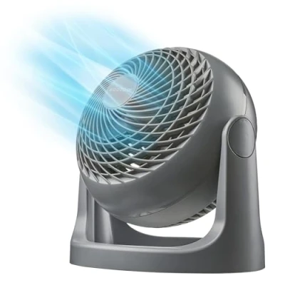 Image de Iris Ohyama Woozoo Ventilateur de Table, 23m², Inclinaison verticale 360, Gris, 3 Vitesses, Silencieux, Portable, Idéal pour Chambre, Cuisine, Refroidisseur d&#039;air, Puissant, PCF HE18