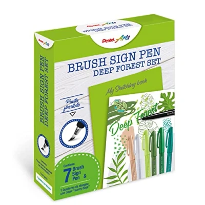 Image de Pentel SES15C Brosse Sign Pen Sketching Set Deep Forest &amp; cahier