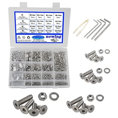 Image de newlng 1065 Pièces M2 M3 M4 M5 Vis à Tête Plate avec Ecrous et Rondelles Mécanique en Acier Inoxydable 304 Socket Cap Hexagonale Écrous Plates Assortiment Kit