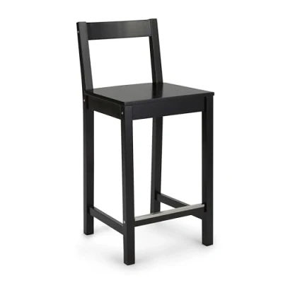 Image de Amazon Basics Tabouret de bar en bois avec dossier, noir, 1 pièce