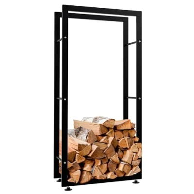 Image de CLP Porte bûches Pour Bois De Cheminée Keri V2 En Métal Noir I Chaminée Solide Et Moderne Support Bûches, Couleur:noir, Taille:25x60x125 cm