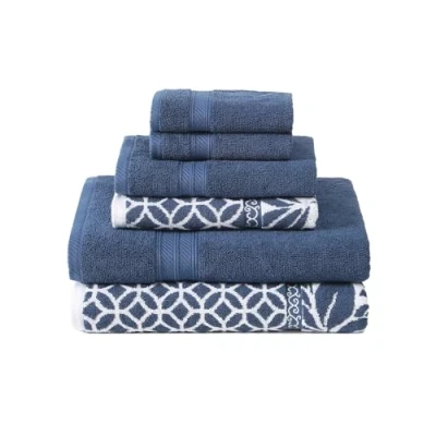 Image de Amrapur Modern Threads Lot de 6 Serviettes Jacquard réversibles en Fil Teint Bain, essuie Mains et débarbouillettes Super absorbantes à séchage Rapide 100% Coton peigné